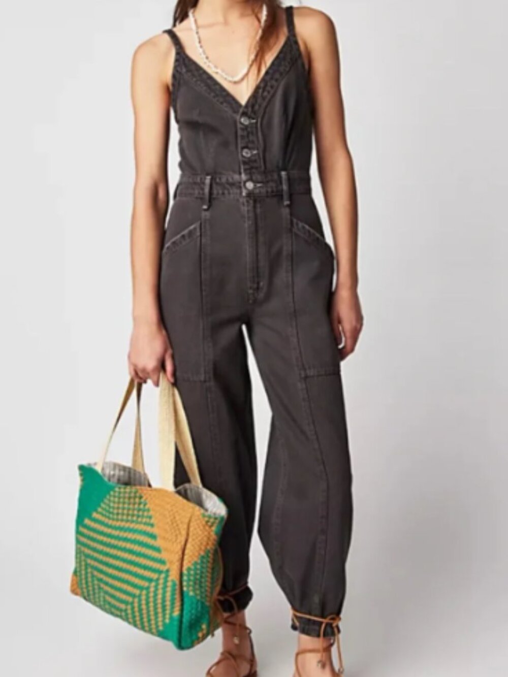 Etica Charcoal Black Denim Women’s Utility Overalls